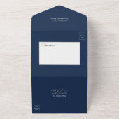 Navy Blue and White Cherry Blossoms Wedding All In All In One Invitation (Outside)