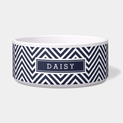 Navy Blue and White Chevron Monogram Bowl