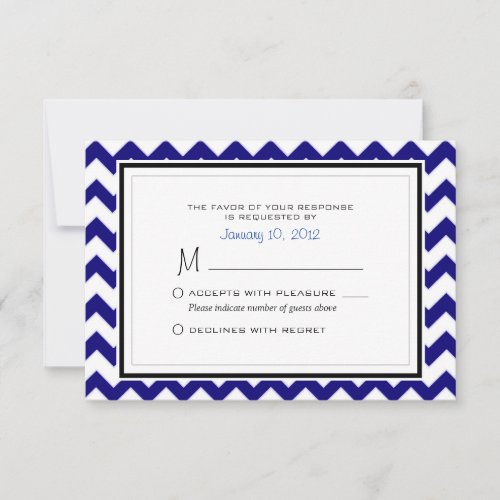 Navy Blue and White Chevron Pattern Wedding RSVP