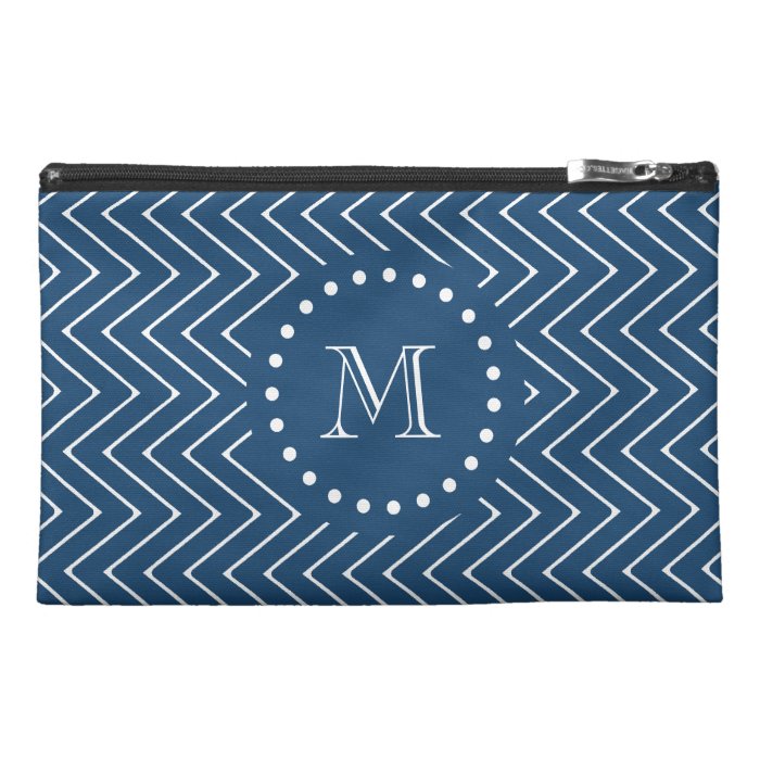 Navy Blue and White Chevron Pattern, Your Monogram Travel Accessories Bag