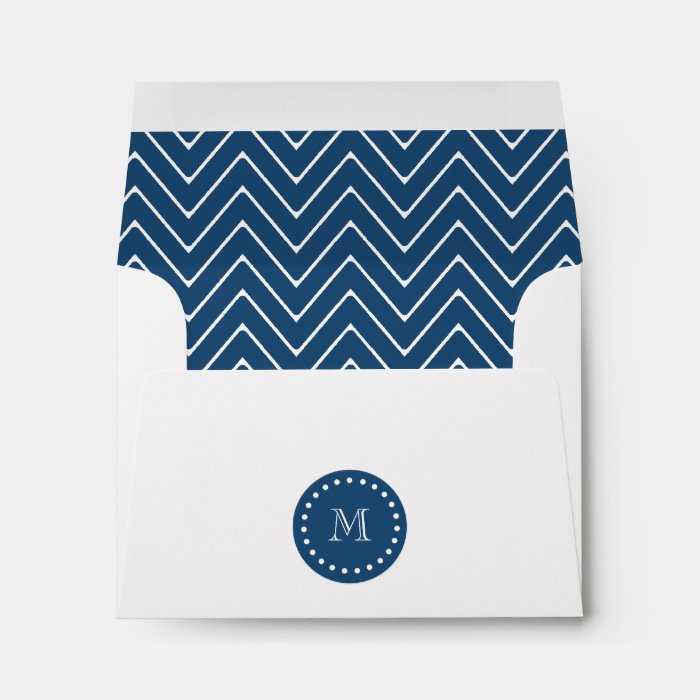 Navy Blue and White Chevron Pattern, Your Monogram Envelopes