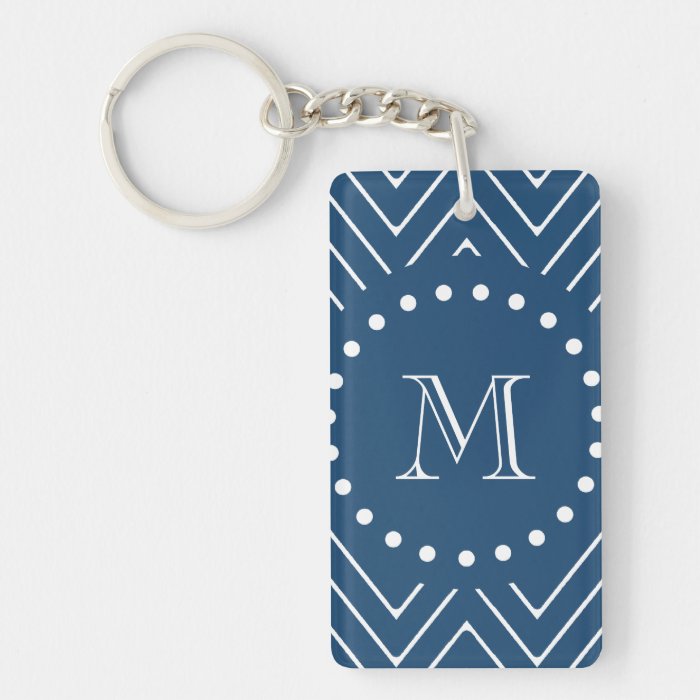 Navy Blue and White Chevron Pattern, Your Monogram Acrylic Key Chains