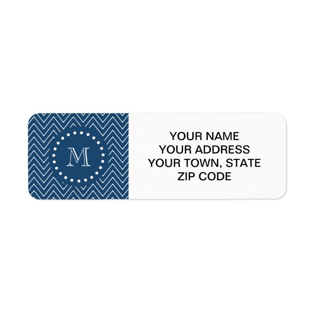 Navy Blue and White Chevron Pattern, Your Monogram Label (Front)