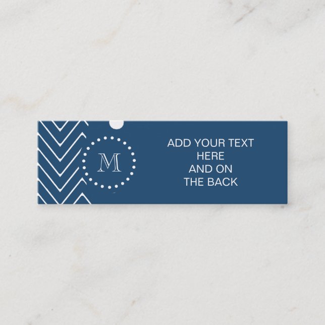 Navy Blue and White Chevron Pattern, Your Monogram Mini Business Card (Front)