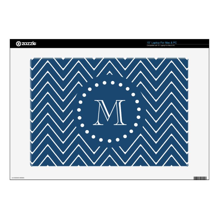 Navy Blue and White Chevron Pattern, Your Monogram Skins For 15" Laptops