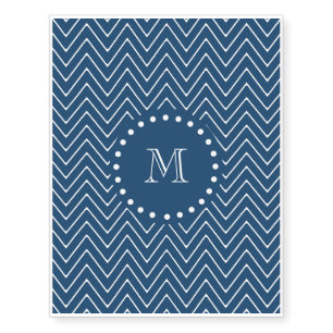 Navy Blue and White Chevron Pattern, Your Monogram Temporary Tattoos
