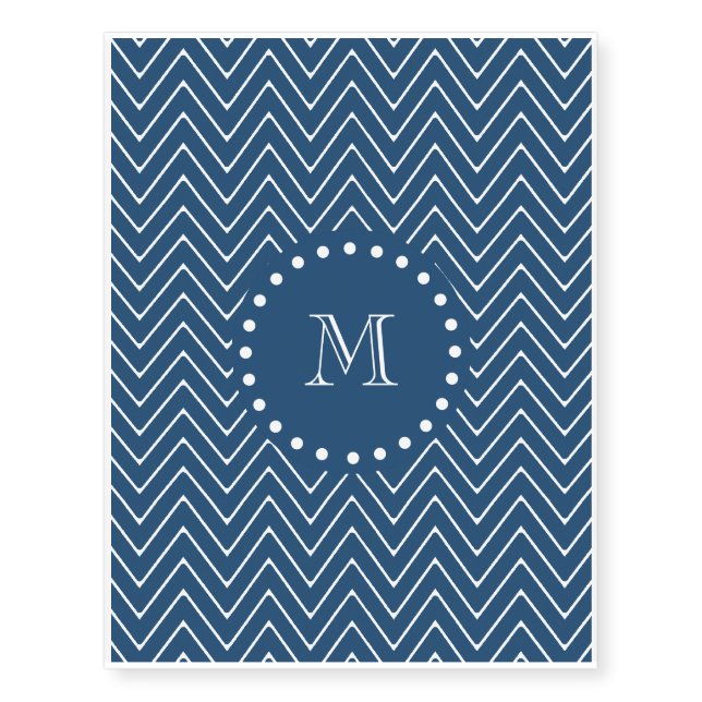 Navy Blue and White Chevron Pattern, Your Monogram Temporary Tattoos (Front)