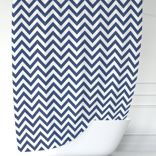 Navy Blue And White Chevron Shower Curtain