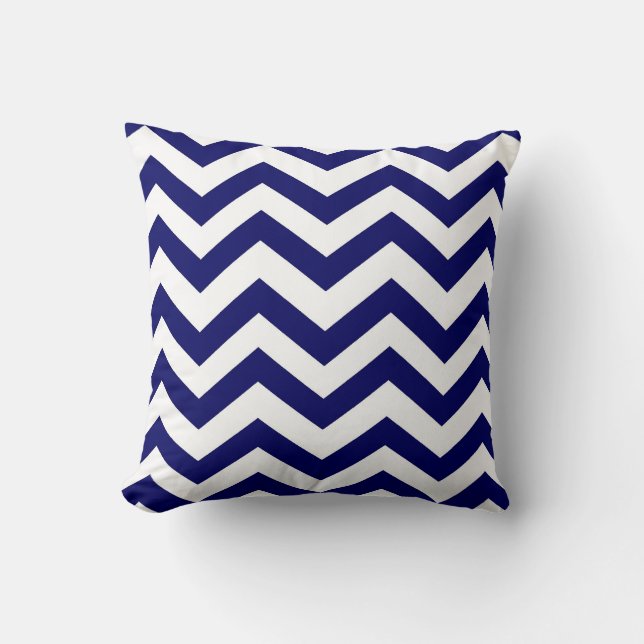 Navy Blue and White Chevron Throw Pillow (Front)