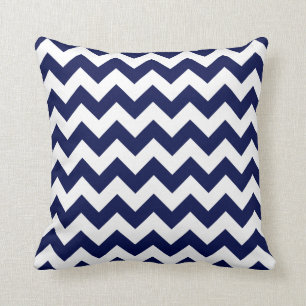 Navy Blue and White Chevron Throw Pillow