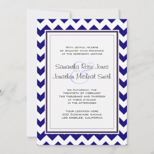 Navy Blue and White Chevron Wedding Personalized Invite