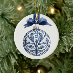 Navy Blue and White Chinoiserie Christmas Ornament