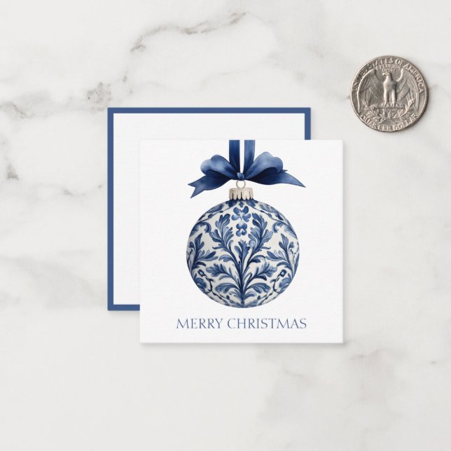 Navy Blue and White Chinoiserie Christmas Ornament Note Card (Front/Back In Situ)