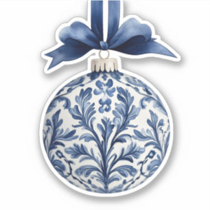 Navy Blue and White Chinoiserie Christmas Ornament Sticker