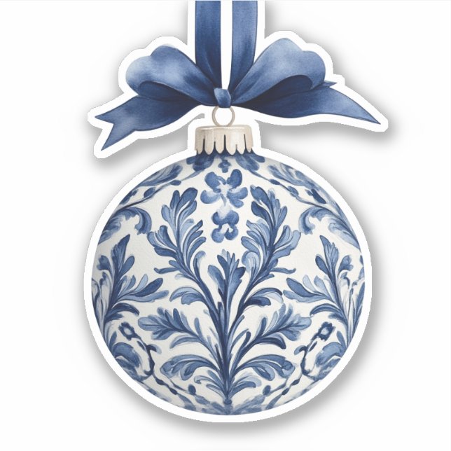Navy Blue and White Chinoiserie Christmas Ornament Sticker (Front)