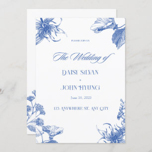 Navy Blue and White Chinoiserie Wedding Invitation