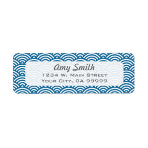 Navy Blue and White Circle Fan Pattern Label