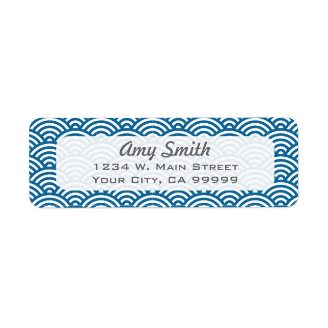 Navy Blue and White Circle Fan Pattern Label (Front)