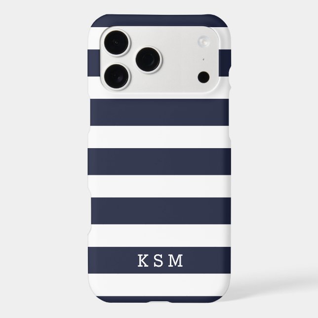 Navy Blue and White Classic Stripes Monogram Case-Mate iPhone Case (Back)