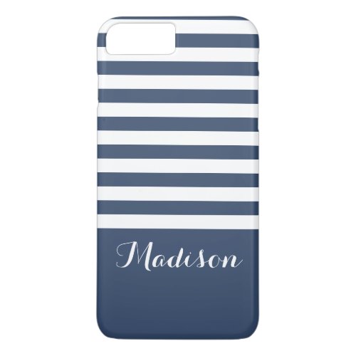 Navy Blue and White Classic Stripes Monogram iPhone 8 Plus7 Plus Case