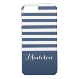 Navy Blue and White Classic Stripes Monogram iPhone 8/7 Case