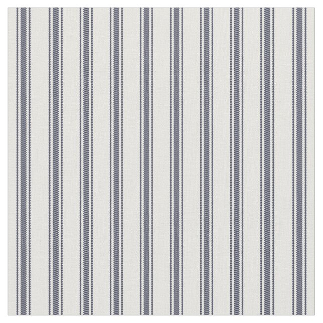 Navy Blue and White Classic Ticking Stripes Fabric (Close Up)