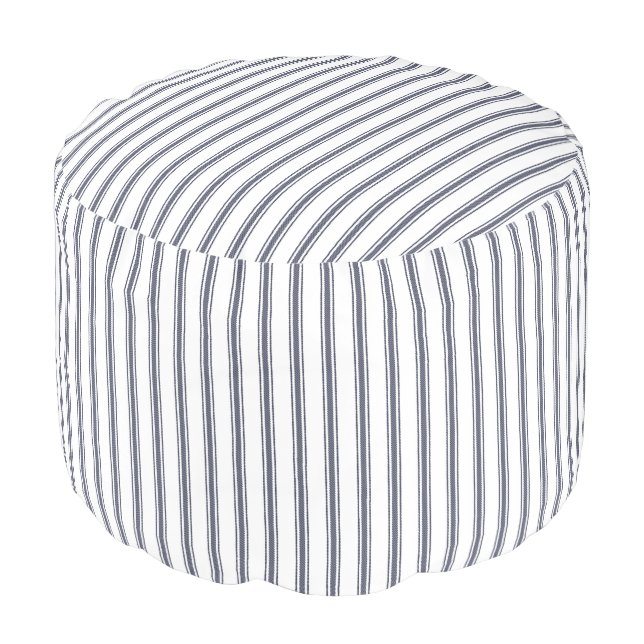 Navy Blue and White Classic Ticking Stripes Pouf (Angled Front)
