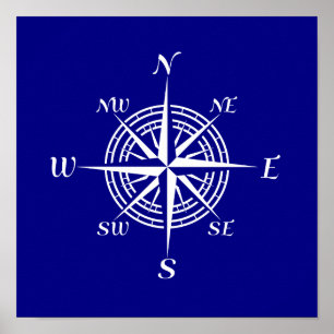 Navy Blue And White Coastal Decor Compass Rose
