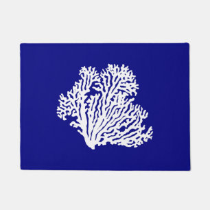 Navy Blue And White Coastal Decor Coral Doormat