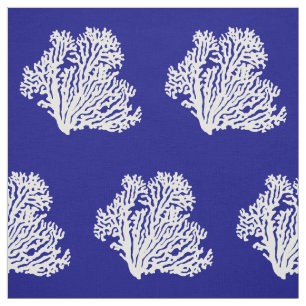 Navy Blue And White Coastal Decor Coral Fabric