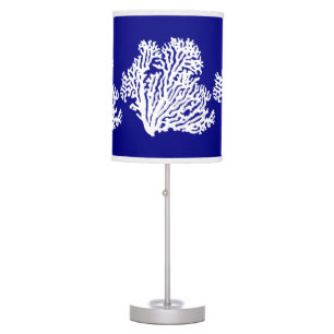Navy Blue And White Coastal Decor Coral Table Lamp