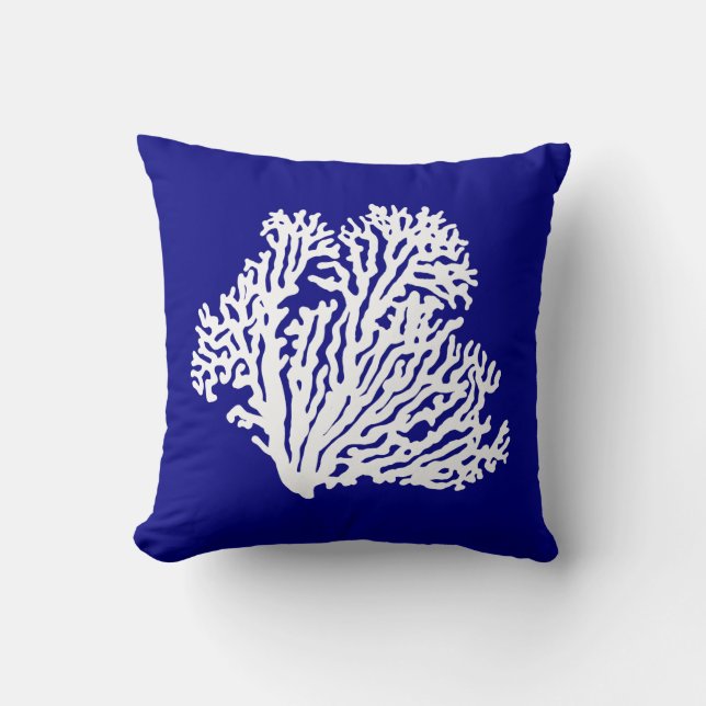 Navy Blue And White Coastal Decor Coral Throw Pillow (Front)