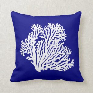 Navy Blue And White Coastal Decor Coral Throw Pillow