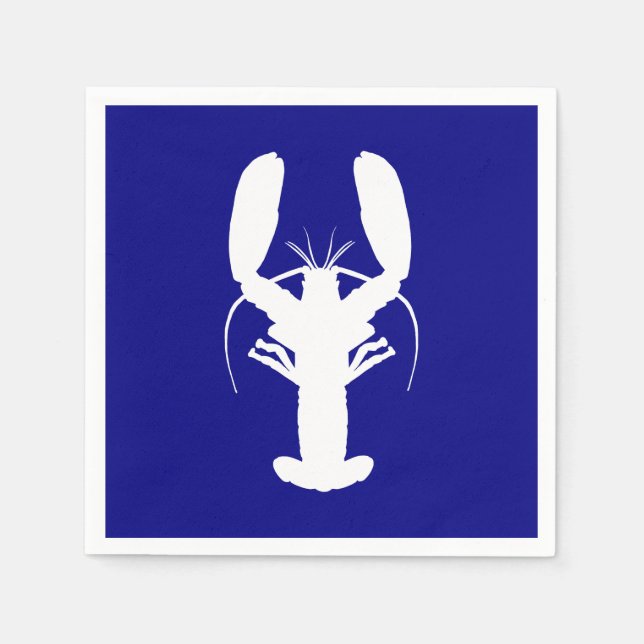 Navy Blue And White Coastal Lobster Paper Napkins (Front)