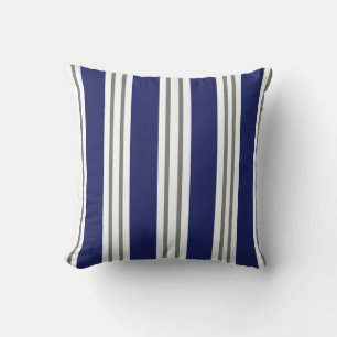 Navy Blue and White Coastal Stripes Throw Pillow