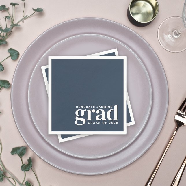 Navy Blue and White Congrats Grad Class Year  Napkins (Creator Uploaded)