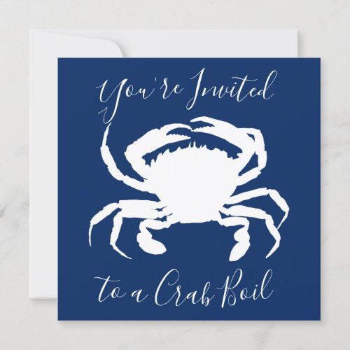 Navy Blue and White Crab Boil Birthday Invitation