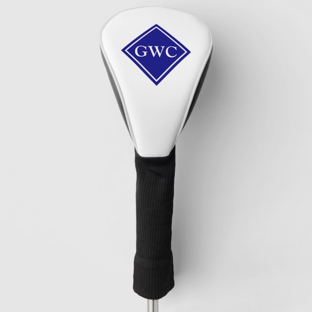 Navy Blue And White Custom Monogram Golf Head Cover (Front)