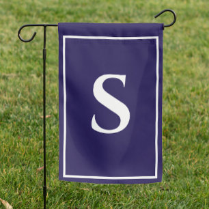 Navy Blue and White Custom Monogram Minimalist Garden Flag