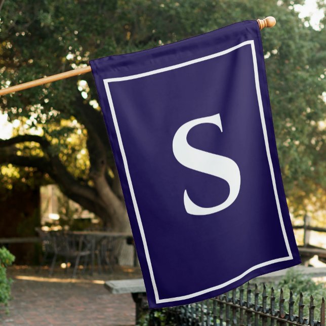 Navy Blue and White Custom Monogram Minimalist House Flag (Creator Uploaded)