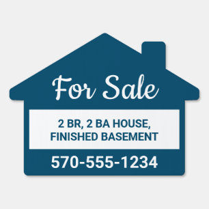 Navy Blue and White Cute House For Sale by Owner Sign