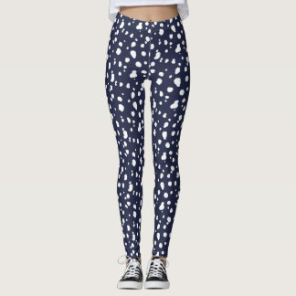 Navy Blue and White Dalmatian Print Leggings