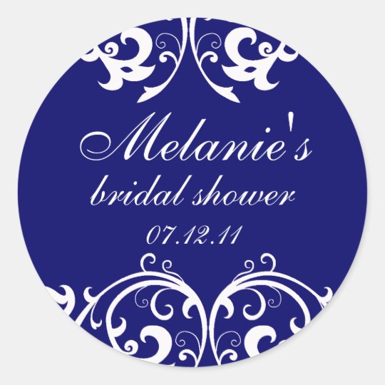 Navy Blue and White Damask Bridal Shower Sticker