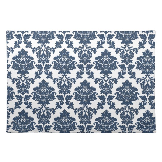 Navy Blue and White Damask Placemat (Front)