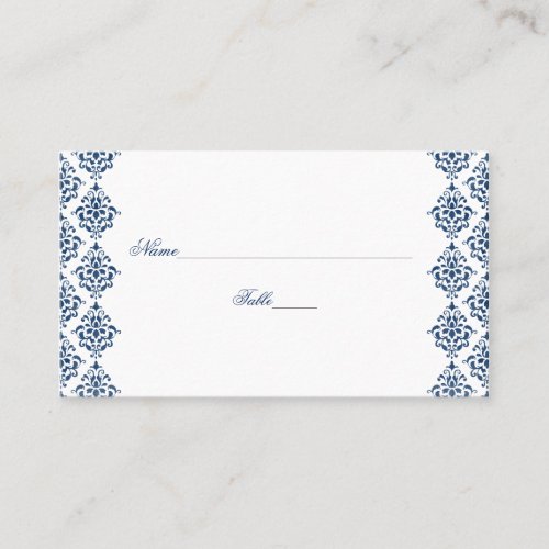 Navy Blue and White Damask Wedding Place Cards Business Card Template