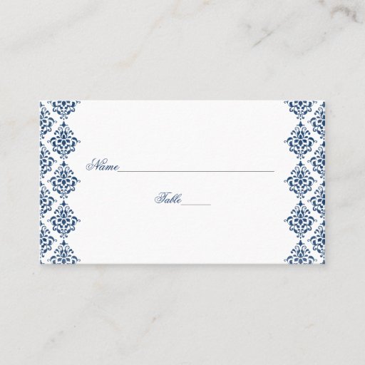 Customizable Navy Blue and White Damask Wedding Place Cards Business Card Template