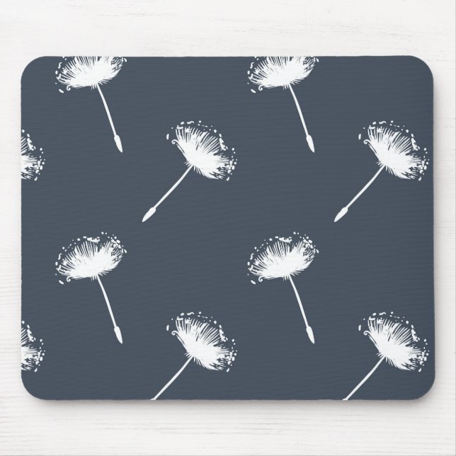 Navy Blue and White Dandelion Flowers Mouse Pad (Front)