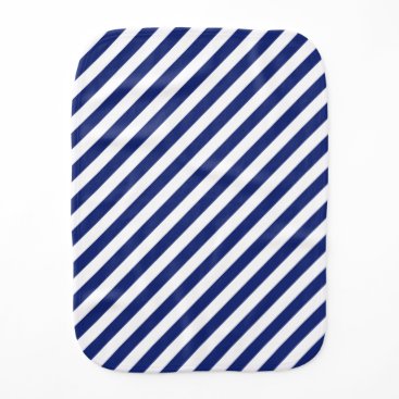 Navy Blue and White Diagonal Stripes Pattern Baby Burp Cloth