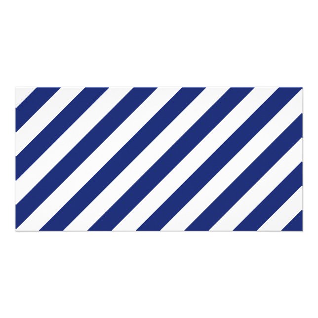 Navy Blue and White Diagonal Stripes Pattern Card (Front)