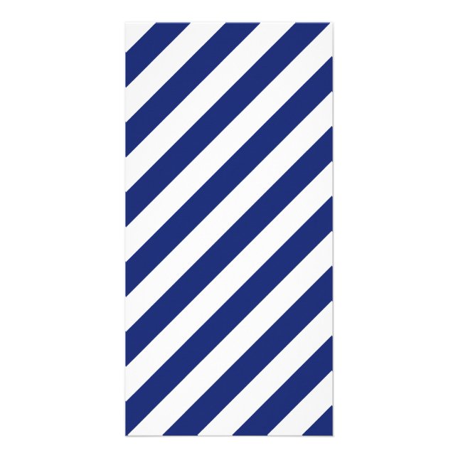 Navy Blue and White Diagonal Stripes Pattern Card (Front)